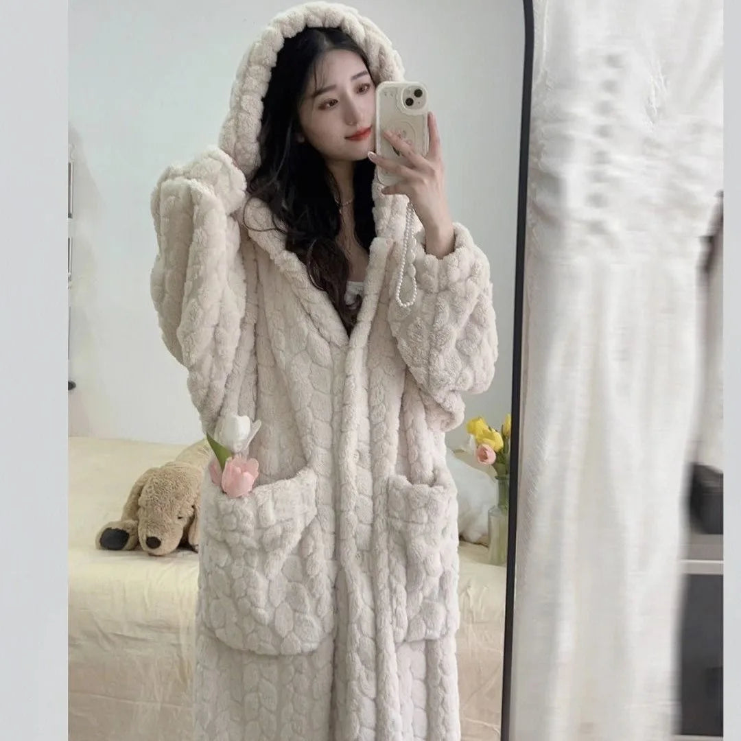 M&T Wear - Korean-Style Coral Fleece Flannel Robe