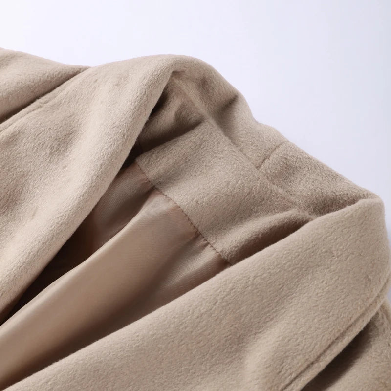 Elegant Solid Long Overcoat Women Turn-down Collar Lace Up Full Sleeve Classic Warm Coat 2025 New Lady Autumn Winter Casual Wear