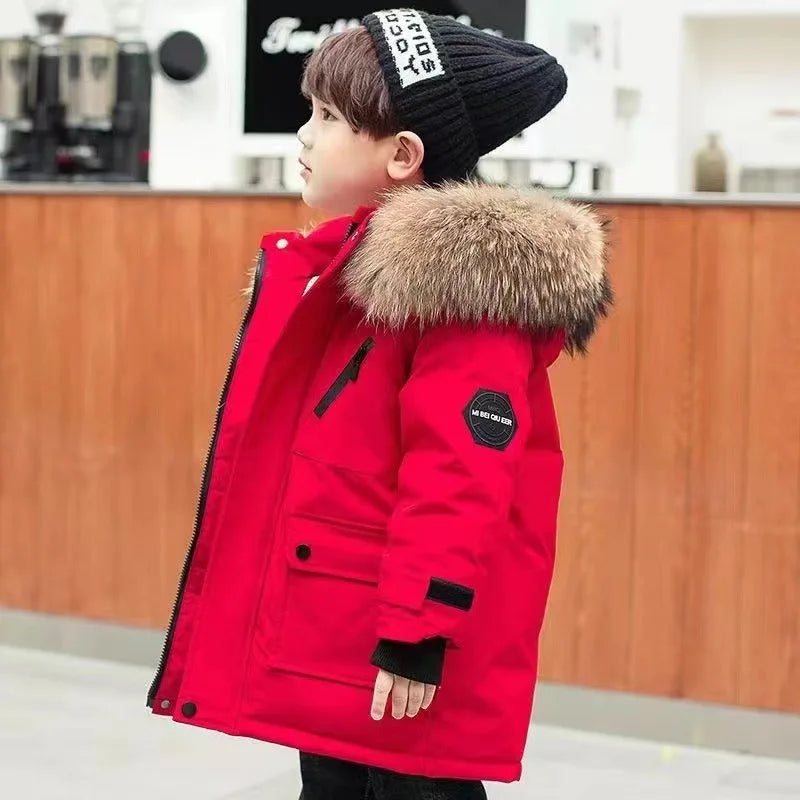 M7T Wear - Winter Kids Padded Jacket Children Thick Plus Velvet Warm Parkas Coat Boys Girls Fur Collar Hooded Cotton Clothes Outerwea