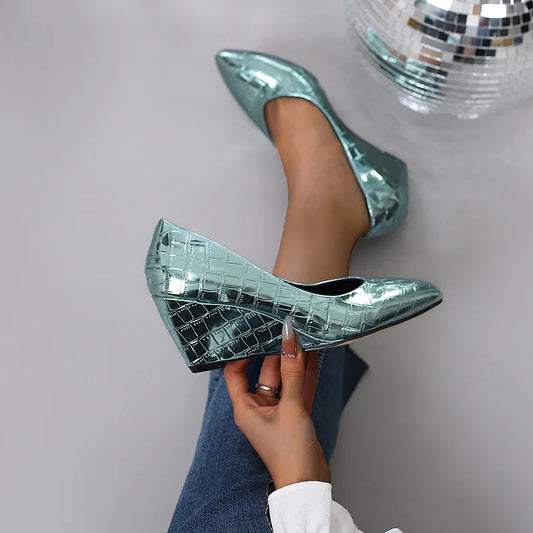 M&T Wear - Fashion High Heels Women Party Shoes Colorful Brand Modern Ladies Wedges 7cm Pumps Green Purple Blue Plus Size 42 D313