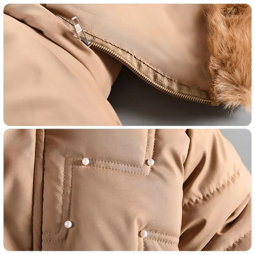 M&T Wear - Children's Winter Jacket Thick Warm Fur Collar Hood Beads Elastic Waist Teens Girls Down Coat,Fashion Windproof Kids Overcoat