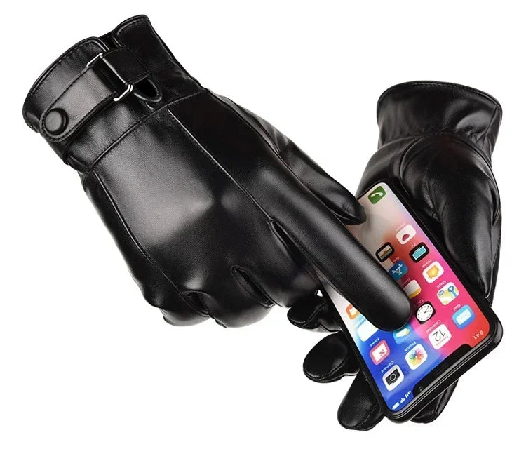 M&T Wear - Winter Gloves For Men Genuine Leather Gloves Outdoor Cycling Black Real Sheepskin Keep Warm Driving Motorcycle Gloves
