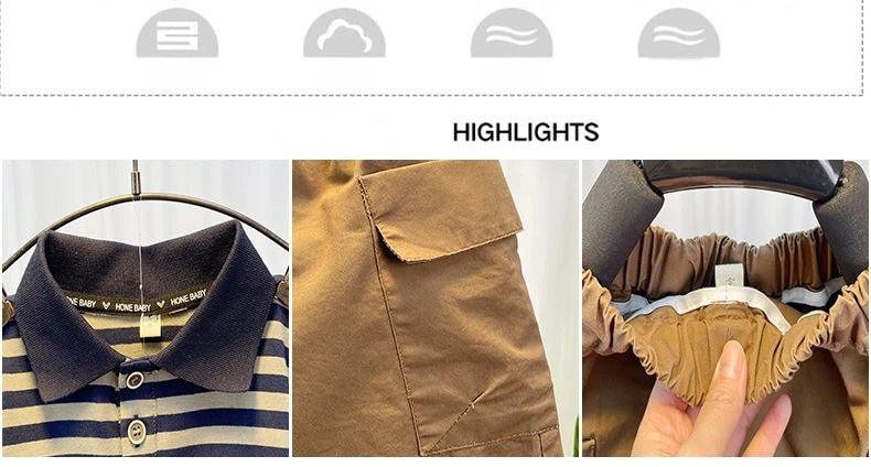 M&T Wear - Korean Children's Clothes 2025 Summer Kids Clothes Boys Outfits Baby Thin Short Sleeves Stripe Polo Shirt +Shorts Two Pieces Set