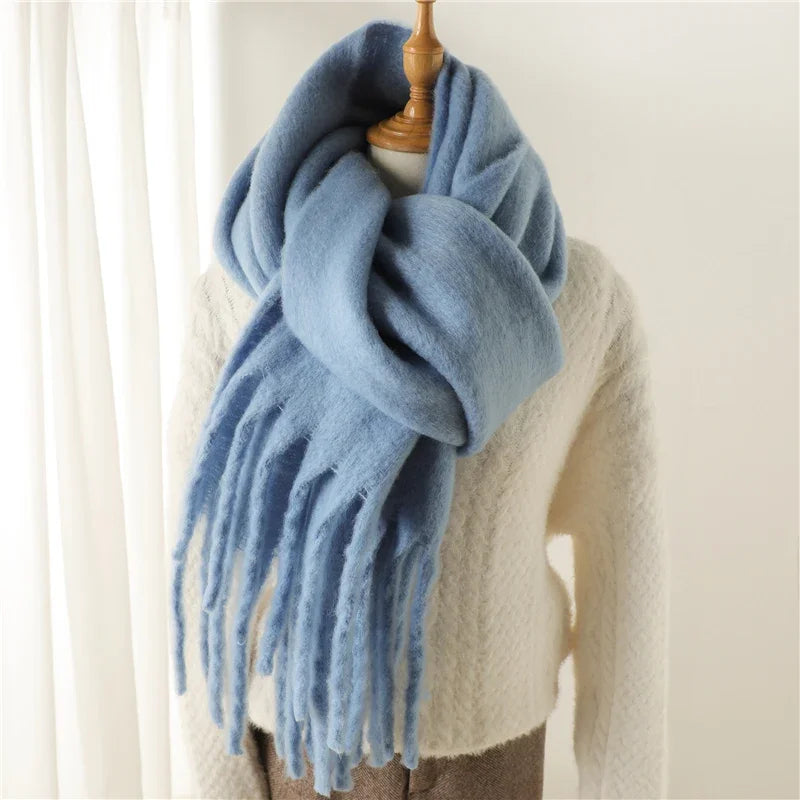 M&T Wear - Winter Scarf for Women Cashmere Warm Solid Pashmina Blanket Wraps Female Thick Soft Bufanda Big Tassel Shawl Long Poncho Echarpe