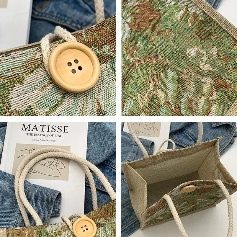 M&T Wear - Women’s Portable Linen & Nylon Top-Handle Handbag