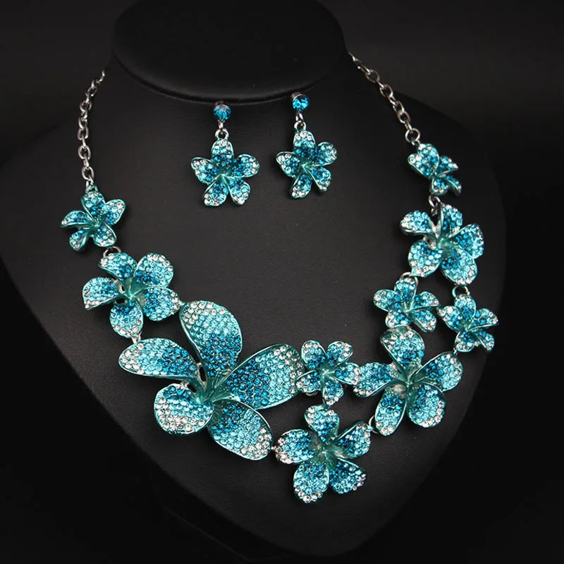 M&T Wear - Luxury Crystal Flower Necklace & Earrings Set for Women
