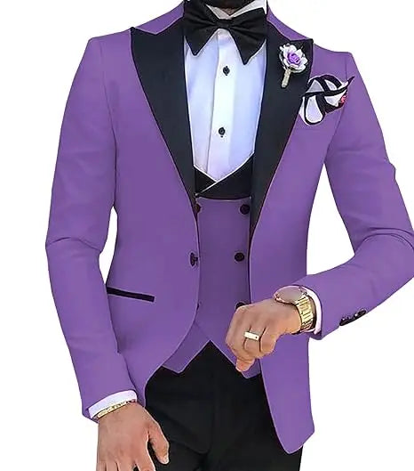 M&T Wear -  Men’s 3-Piece Tuxedo Suit with Lace Lapel – Stylish Party & Dinner Set