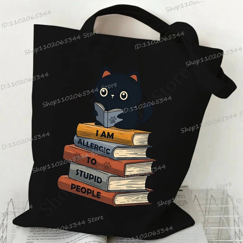 M&T Wear - Women’s Meme Cat Canvas Tote Bag | Funny Cartoon Shoulder Bag