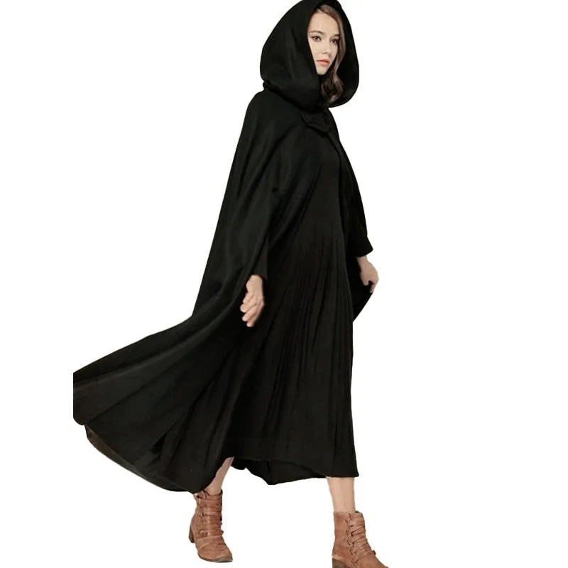 European and American five-color hooded cloak plus-length coat woolen overcoat for women