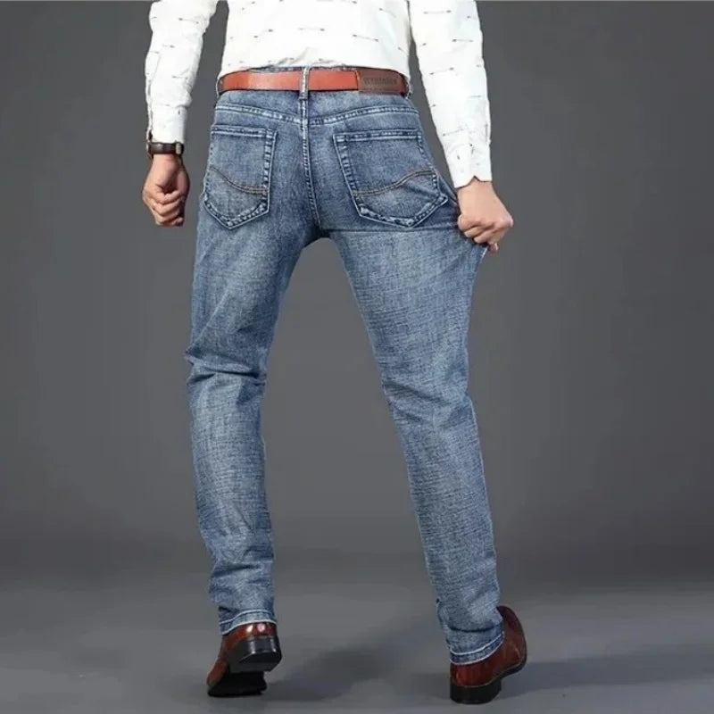 M&T Wear - Mens Denim Pants Spring Casual Business Straight Fit Loose Elasticated Jeans Stylish Comfortable Pants for Work and Daily Wear