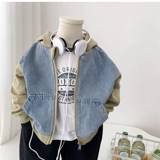 M&T Wear - Boys Jeans Jackets Spring Girls Fashion Hooded Coats Autumn Children Clothes Kids Casual Zipper Colorblocking Outerwear 1-10Y