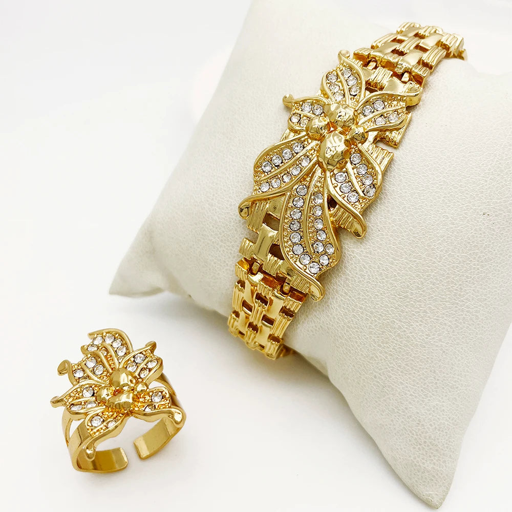 M&T Wear - Wedding Jewelry Set, 4-Piece Flower Choker Necklace, Bracelet, Earrings & Ring