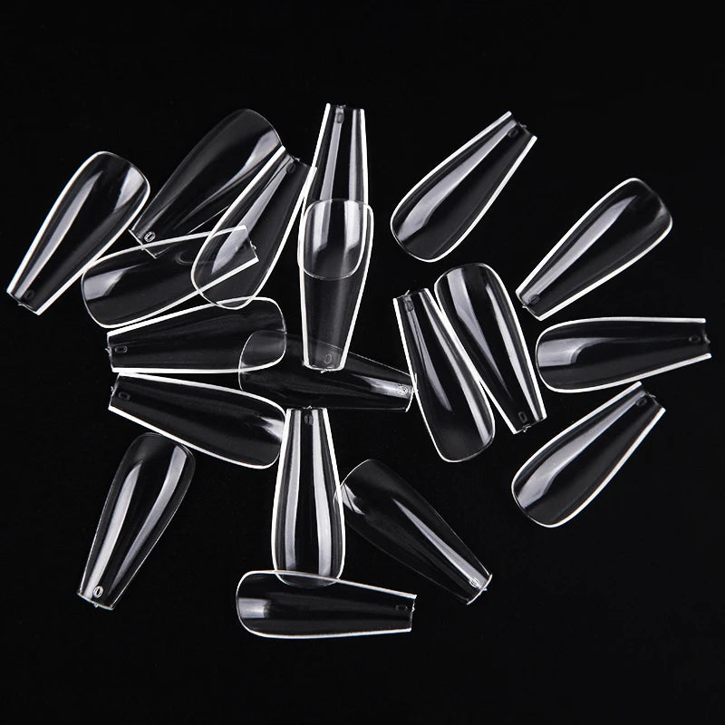 M&T Wear – 600PCS Long Ballerina Coffin Fake Nail Tips | Clear/Natural