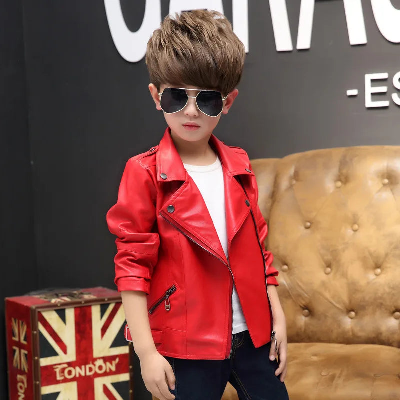 M&T Wear -  faux leather Jacket Children PU Coat Long Sleeve Zip Belt Locomotive Jacket Stylish Teen Kids Boys Jackets