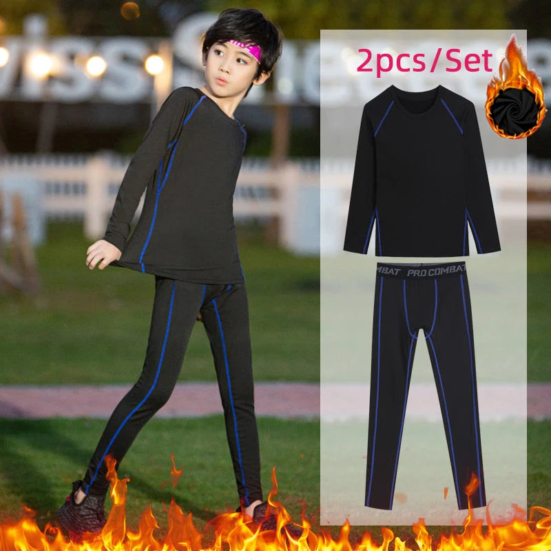 M&T Wear - Fitness Tracksuits Youth Warm Pants Tops Underwear Tight Sports Clothes for Boys Compression Running Basketball Sportswear