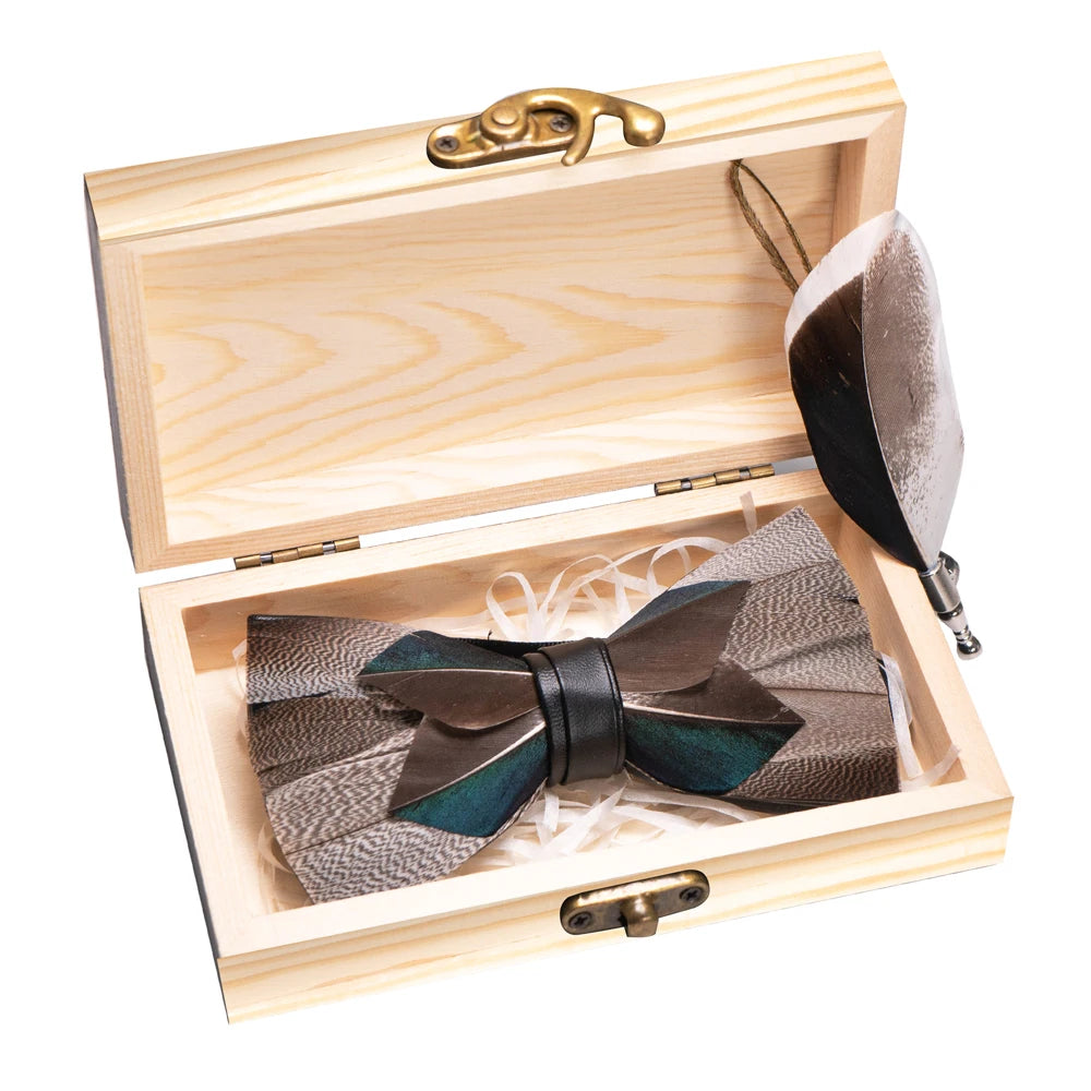 Wedding Bow Tie for Men Classic Burgundy Pre-tied Bowtie brooch wooden box Set for Party Show Butterfly Knot Groom best man Gift