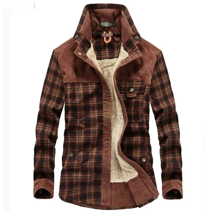 M&T Wear - Men's Windproof Plaid Fleece Shirt Jacket