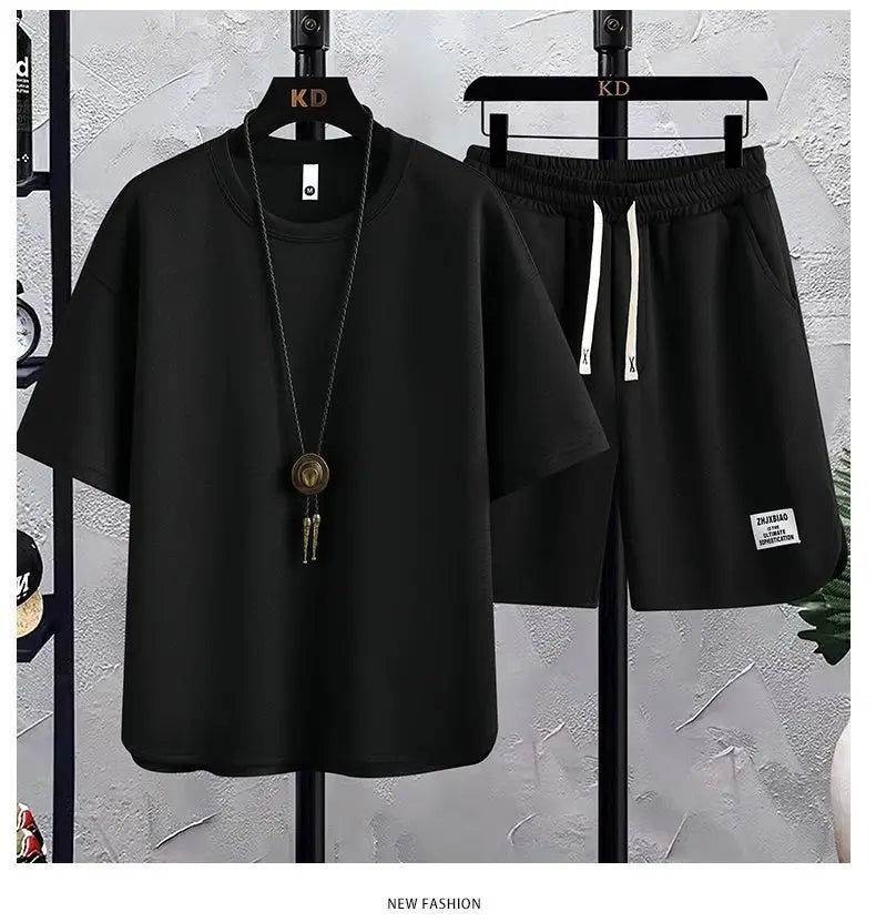 M&T Wear - Men's New Summer Suit 2025 Korean Casual T-shirt + Shorts Suit Men's Tracksuit Solid Color Tracksuit Loose Suit Two-piece Set