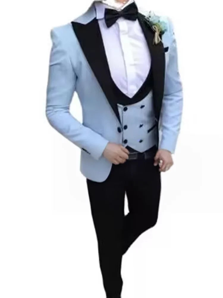 M&T Wear Men’s 3-Piece Solid Suit Set – Peak Lapel Single-Breasted Formal Ensemble