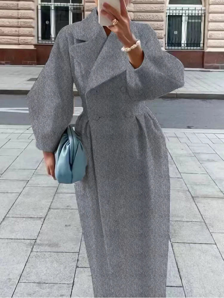 M&T Wear - Winter Coat For Women Fashion Solid Loose Lapel Double Breasted Trench Vintage Long Sleeve Jackets Warm Thick Woman New In Coats