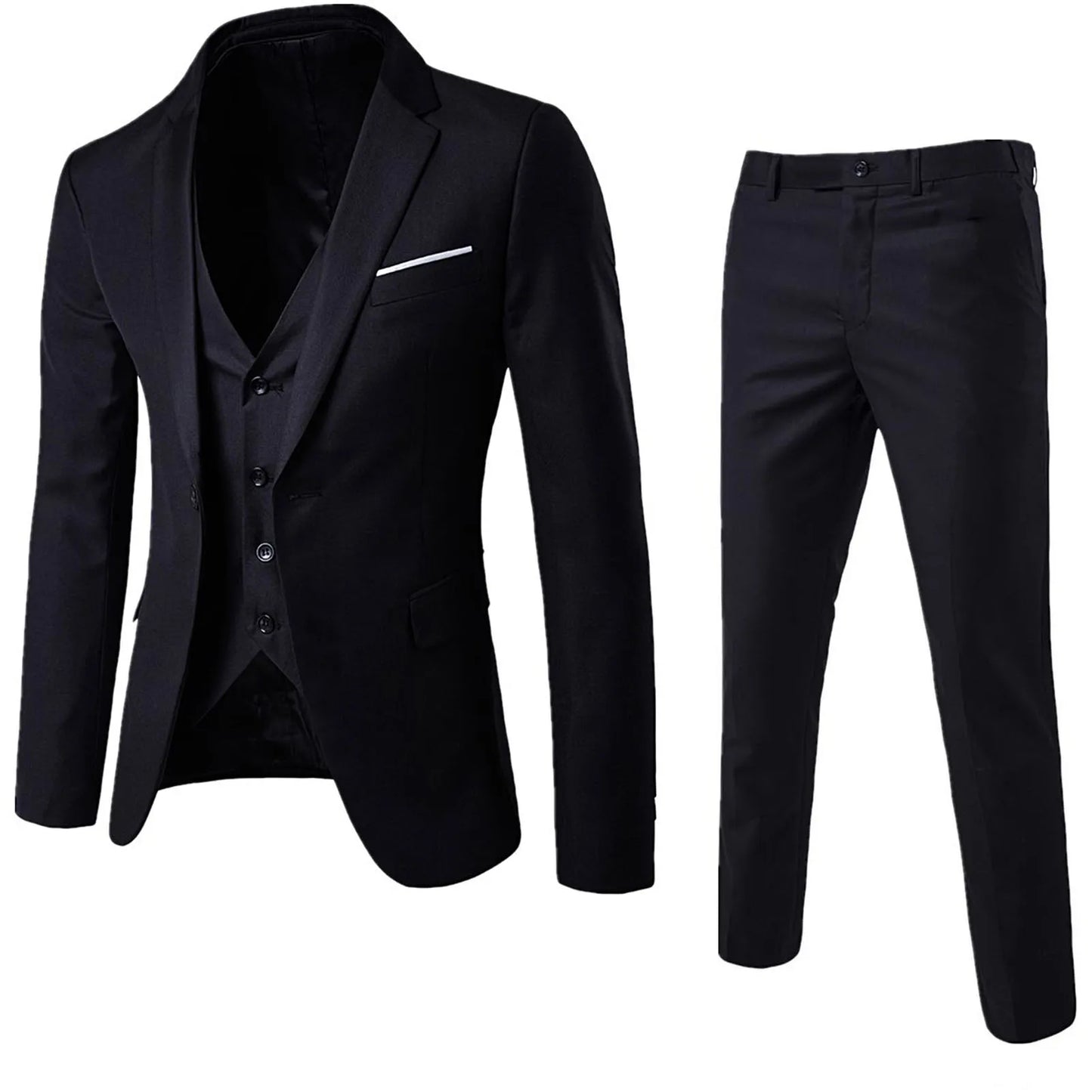M&T Wear Men’s 3-Piece Slim Fit Formal Suit – Solid Color Business & Wedding Set
