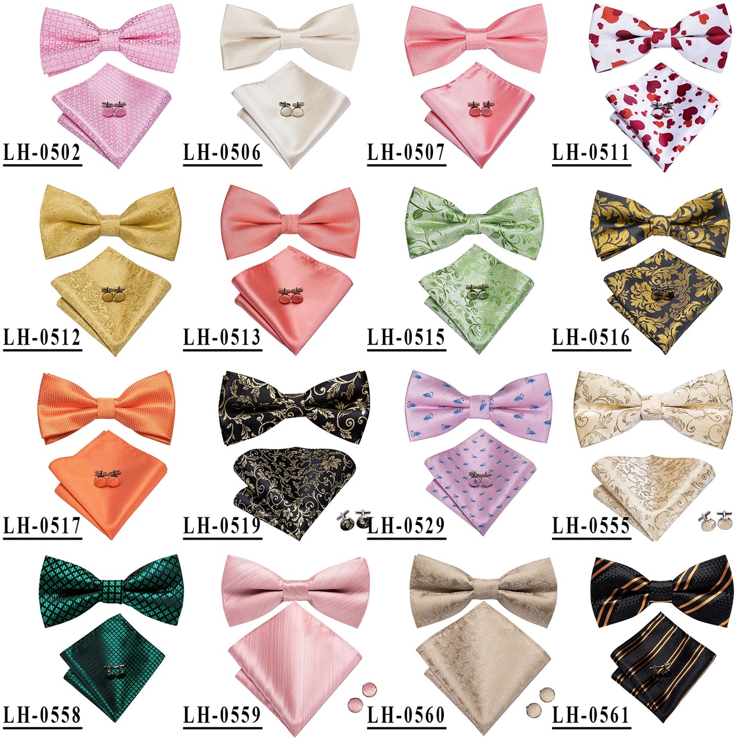 Hi-Tie 60 Color Classic Bow Ties for Men Silk Butterfly Pre-Tied Male Bowtie Pocket Square Cufflinks Set Jacquard Paisley Floral