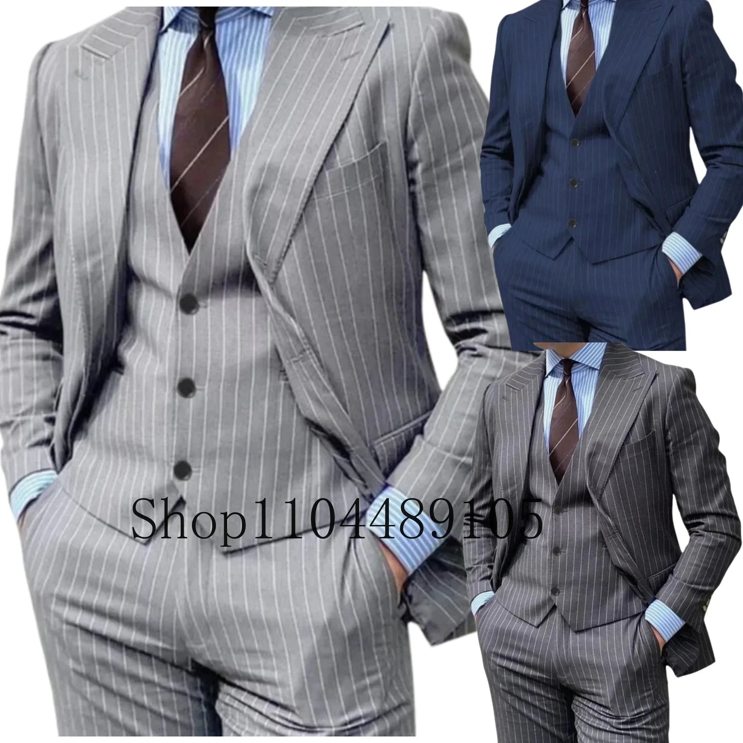 M&T Wear - Men’s 3-Piece Striped Suit – High-Quality Wedding & Formal Set