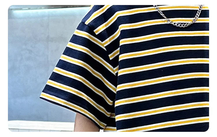 M&T Wear - Kids Striped Summer Suit for Boy with Shorts 2 Piece Cotton Clothing Set Children Top and Bottom Clothes Set Tracksuit Age 5-14Y