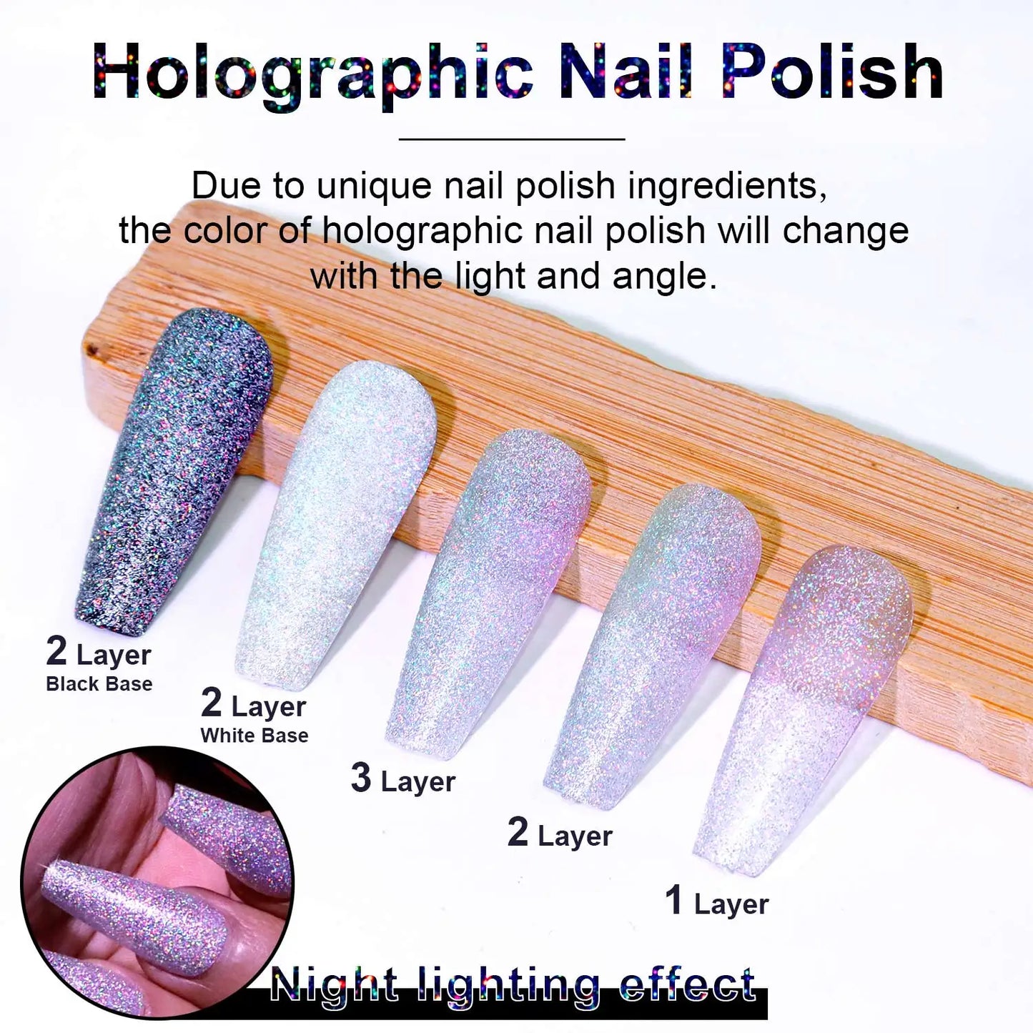 M&T Wear - 8ml Holographic Silver Glitter Nail Polish