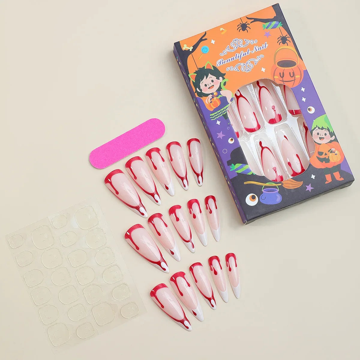 M&T Wear – 24PCS Black & White French Tips Press-On Nails with Anime Comics Design