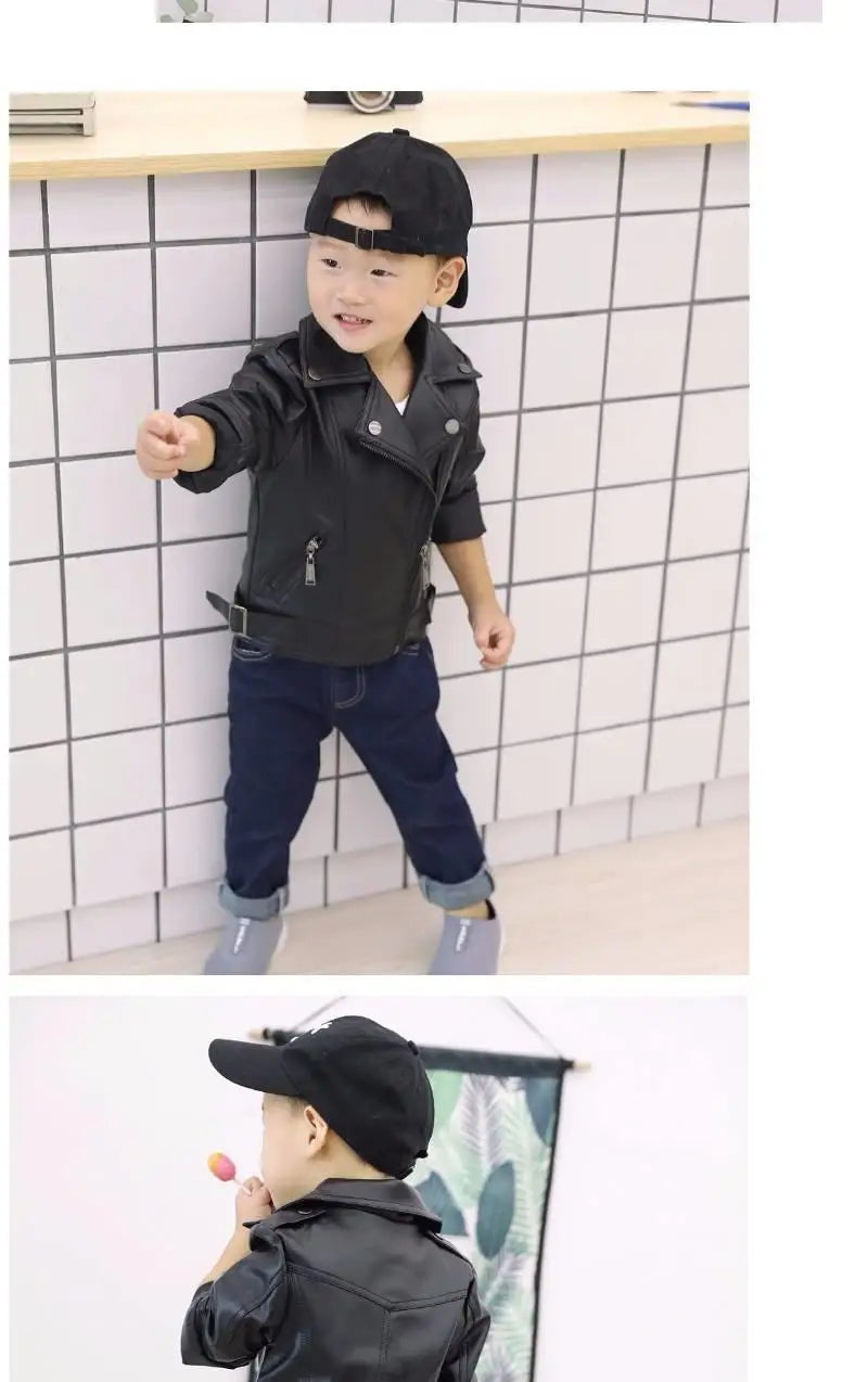 M&T Wear - Girls Boys PU Jackets Kids Baby Leather Jacket Spring Autumn Coat Children Clothes Overcoats 2-10T