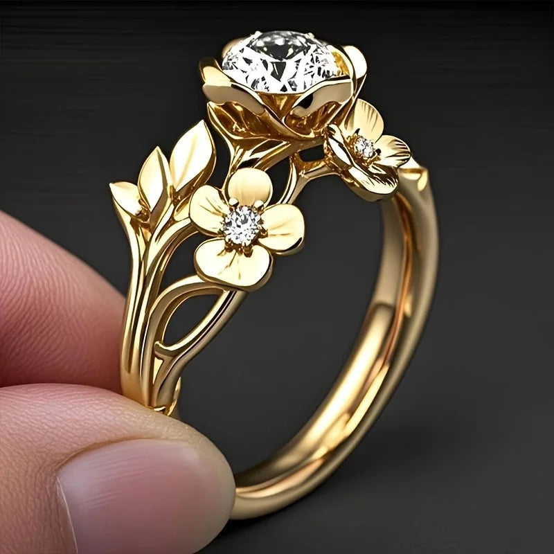M&T Wear – Luxurious Gold Floral Ring for Women