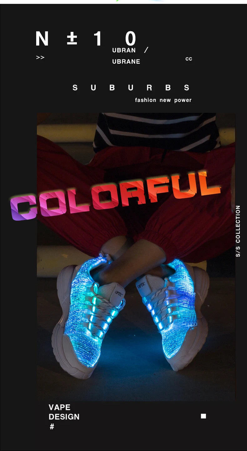 M&T Wear - Women LED Shoes Light Up Sneakers USB Recharging Fiber OPTIC Cloth Elastic Sole Glowing Luminous Flashing  Luxury Party Shoes
