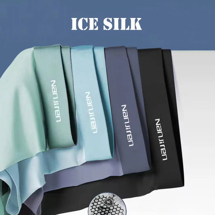 M&T Wear - 4pcs Boxer Shorts Men's Ice Silk Underwear Male Underpants Breathable Sexy Thin Panties U Convex Lingerie Wholesale Lots L-6XL