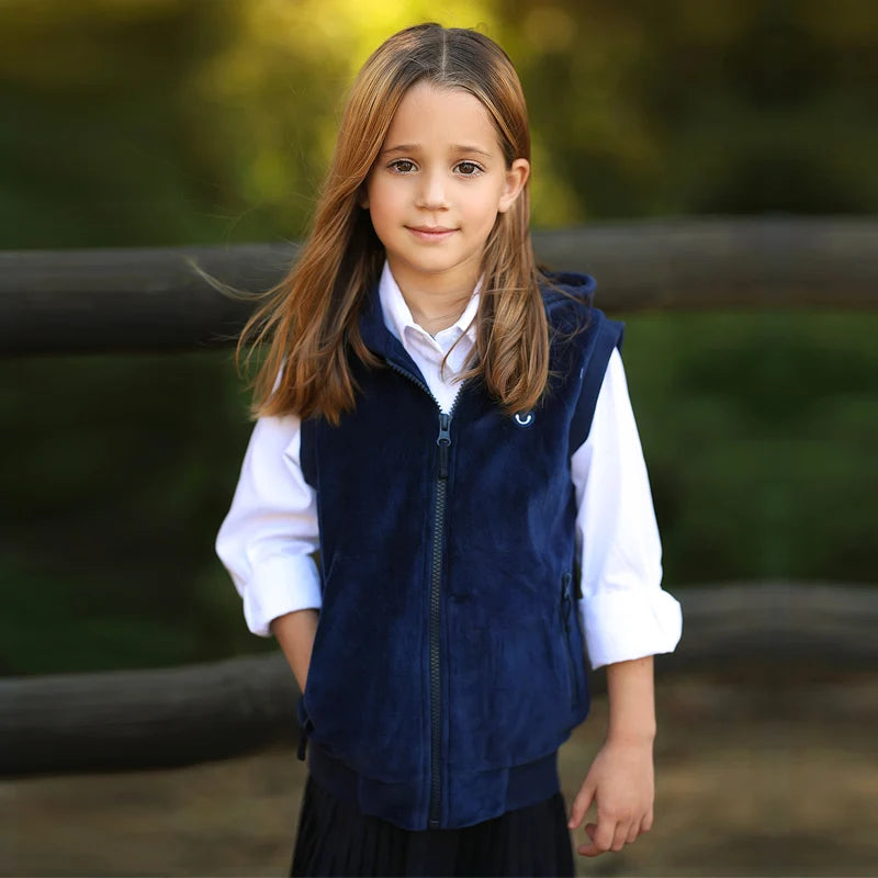 M&T Wear - Kids school clothes boy/girl school vest navy velour lining hooded outside jacket front zippers and embroided heart kids tops