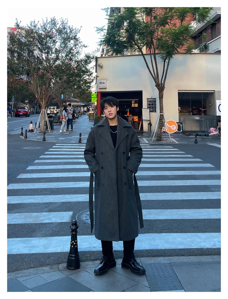 M&T Wear - Thick Korean Vintage Long Woolen Trench Coat for Men