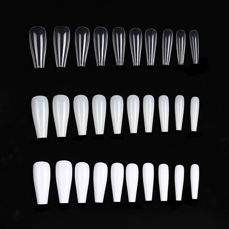 M&T Wear – 600PCS Long Ballerina Coffin Fake Nail Tips | Clear/Natural