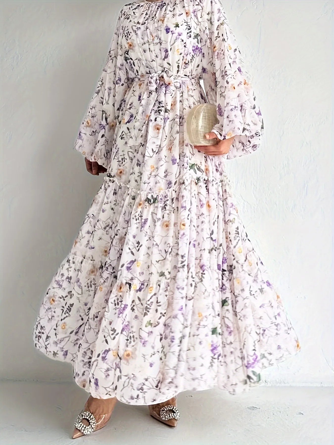 M&T Wear -  Floral Chiffon Abaya plus Dress with Belt