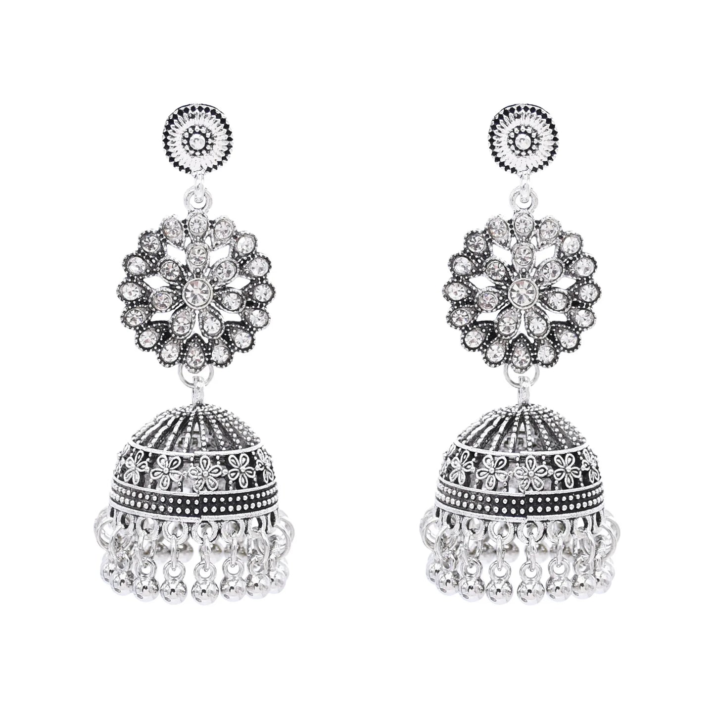 M&T Wear - Traditional Indian Jhumka Earrings for Women | Vintage Peacock Bell Design with Pearl Beads