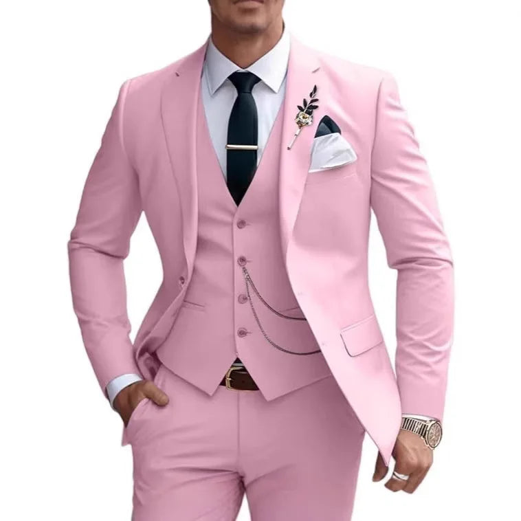 M&T Wear - Men’s 3-Piece Solid Slim Fit Suit – Elegant Banquet & Party Attire
