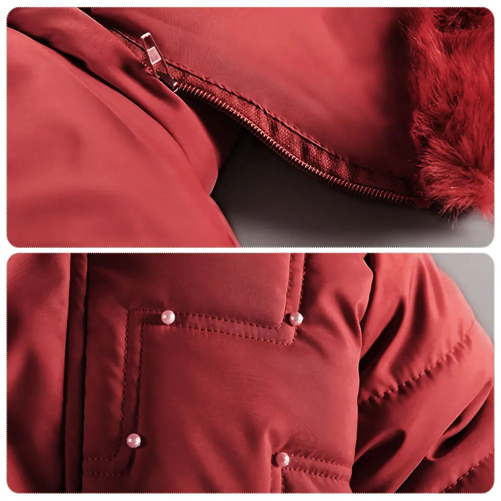 M&T Wear - Children's Winter Jacket Thick Warm Fur Collar Hood Beads Elastic Waist Teens Girls Down Coat,Fashion Windproof Kids Overcoat