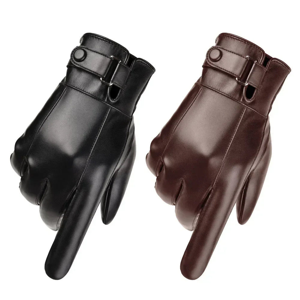 M&T Wear - Winter Gloves For Men Genuine Leather Gloves Outdoor Cycling Black Real Sheepskin Keep Warm Driving Motorcycle Gloves