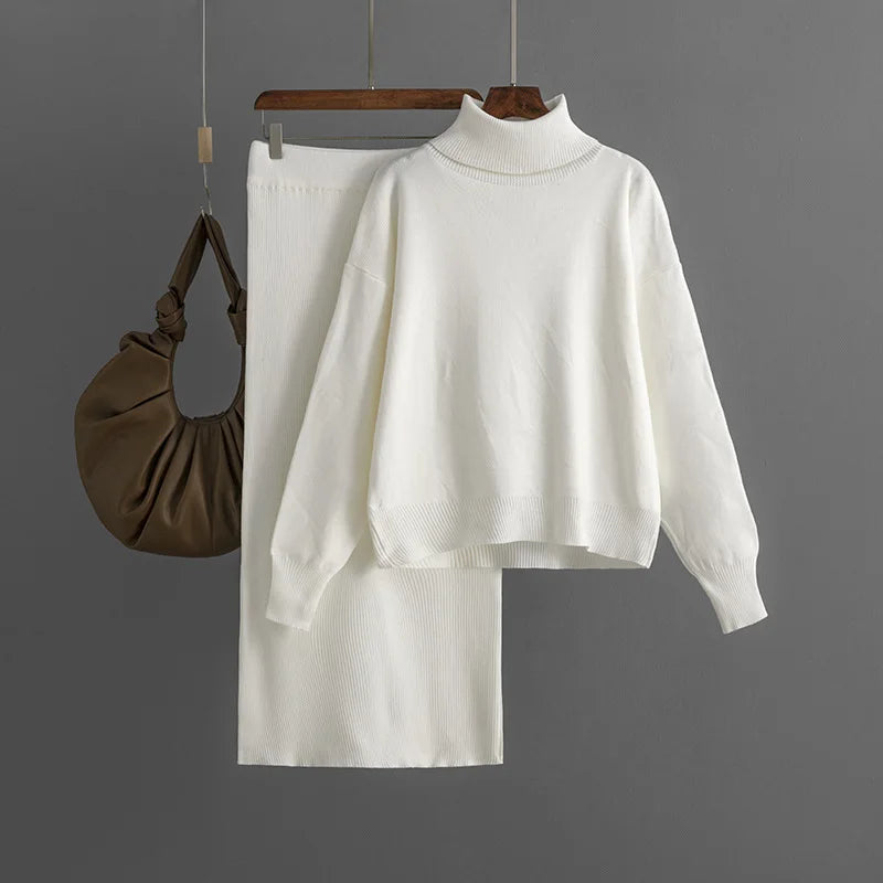 aM&T Wear - Elegant 2-Piece Knitted Sweater & Skirt Suit
