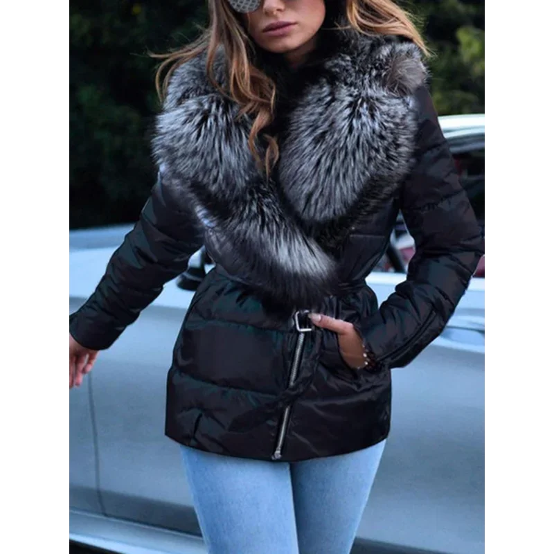 M&T Wear - Winter Coat Women Bright Surface  Large Collar Short Down Cotton Jacket Punk Style Slim