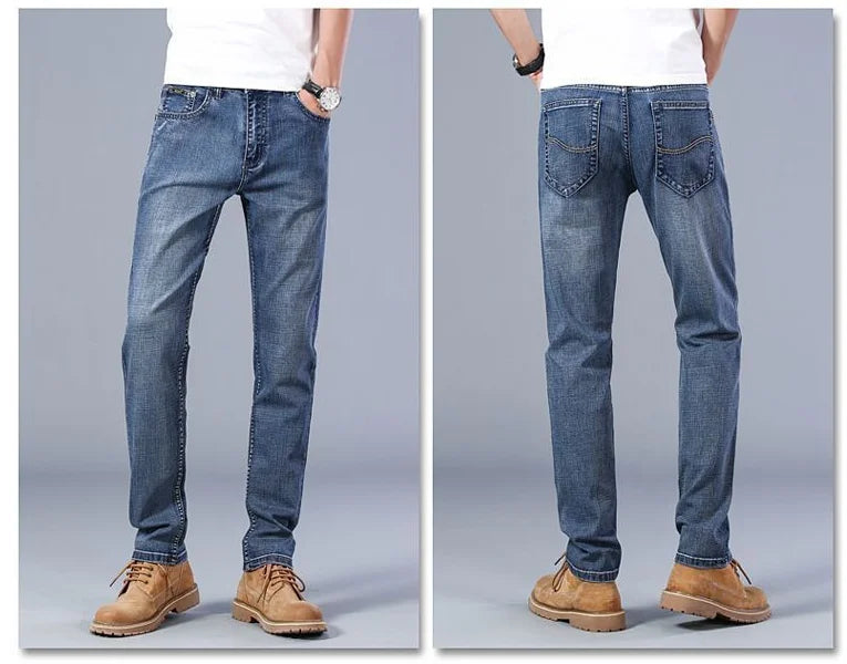 M&T Wear - Mens Denim Pants Spring Casual Business Straight Fit Loose Elasticated Jeans Stylish Comfortable Pants for Work and Daily Wear