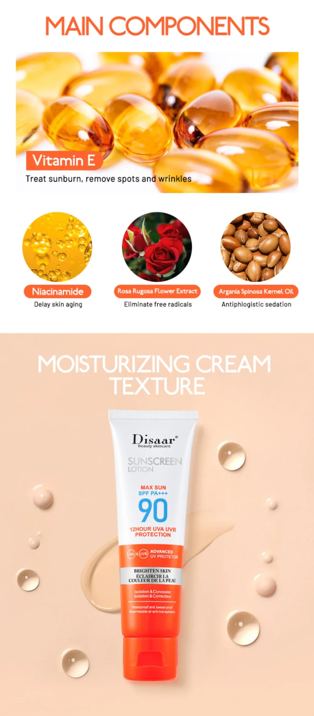 50ml Facial Body Sunscreen Whitening Sun Cream Sunblock Skin Protective Cream Anti-Aging Oil-control Moisturizing SPF 90+++ Face