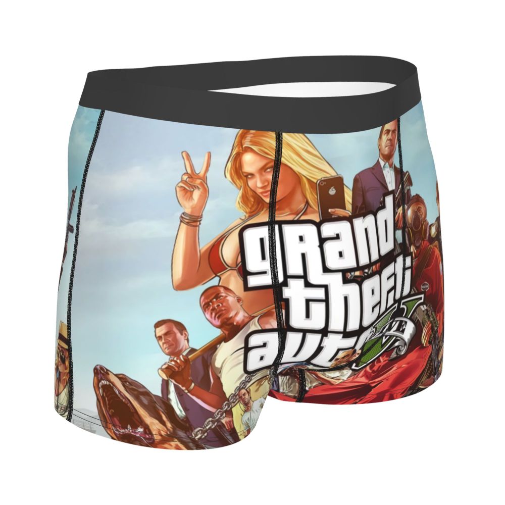 M&T Wear - Custom Grand Theft Auto Adventure Game Underwear Men Breathable GTA Boxer Briefs Shorts Panties Soft Underpants For Homme
