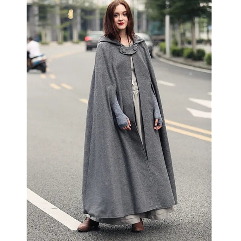 European and American five-color hooded cloak plus-length coat woolen overcoat for women