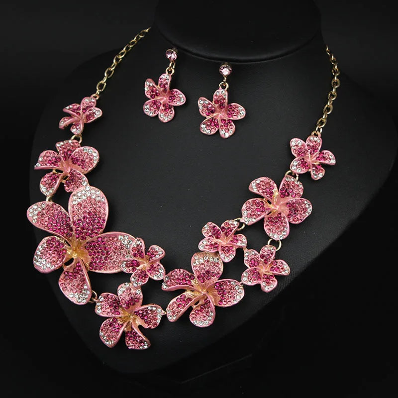 M&T Wear - Luxury Crystal Flower Necklace & Earrings Set for Women
