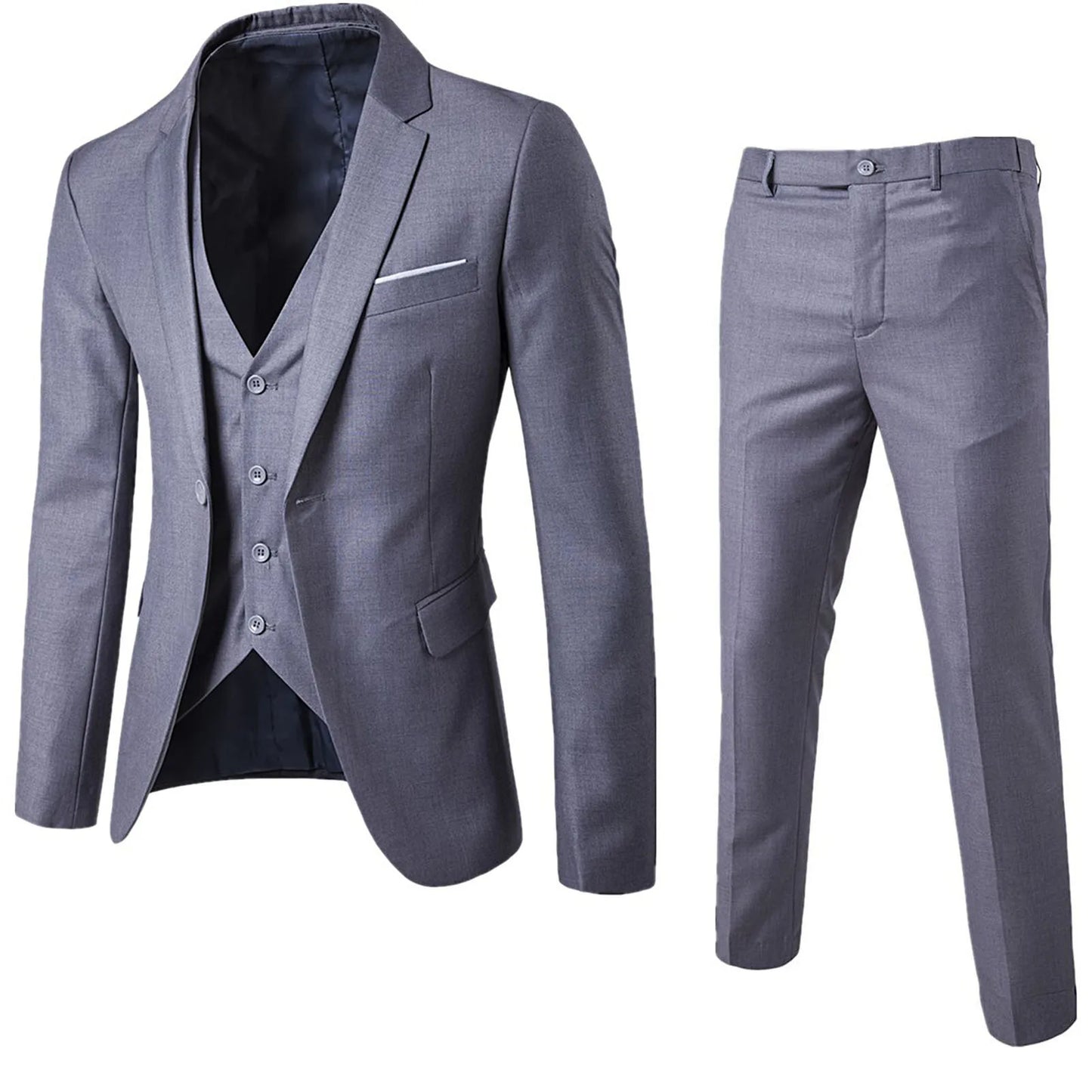 M&T Wear Men’s 3-Piece Slim Fit Formal Suit – Solid Color Business & Wedding Set